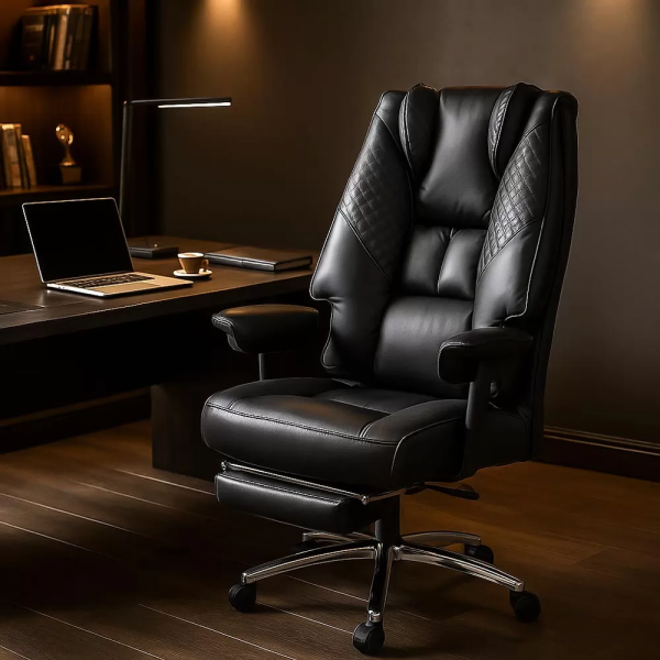 Черен директорски стол с регулируеми подлакътници.