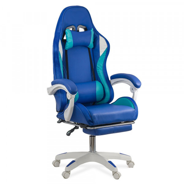 Геймърски стол в син цвят.