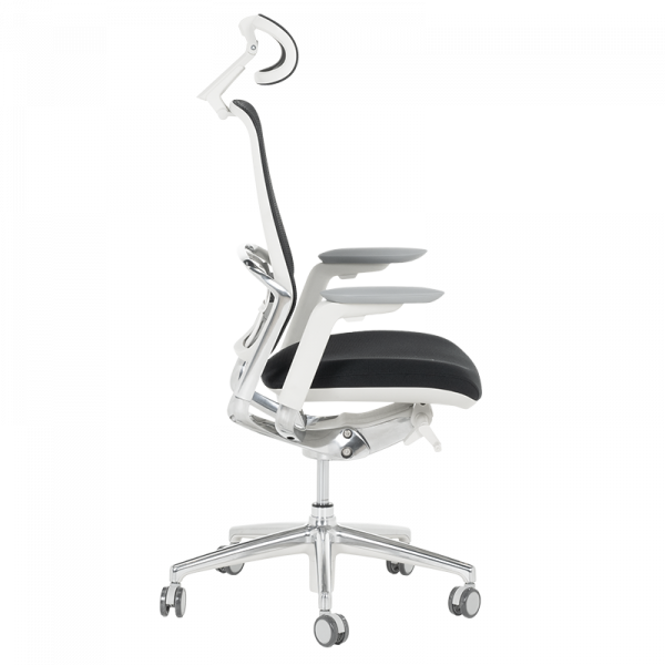 Черен ергономичен стол Vaud с бяла рамка.