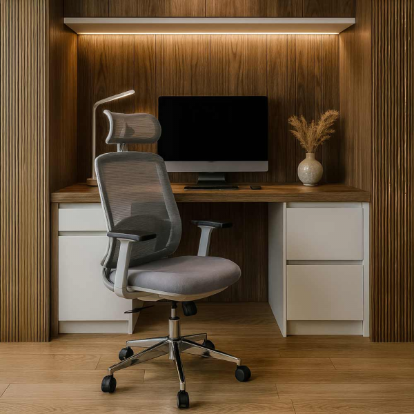 Сив ергономичен стол.