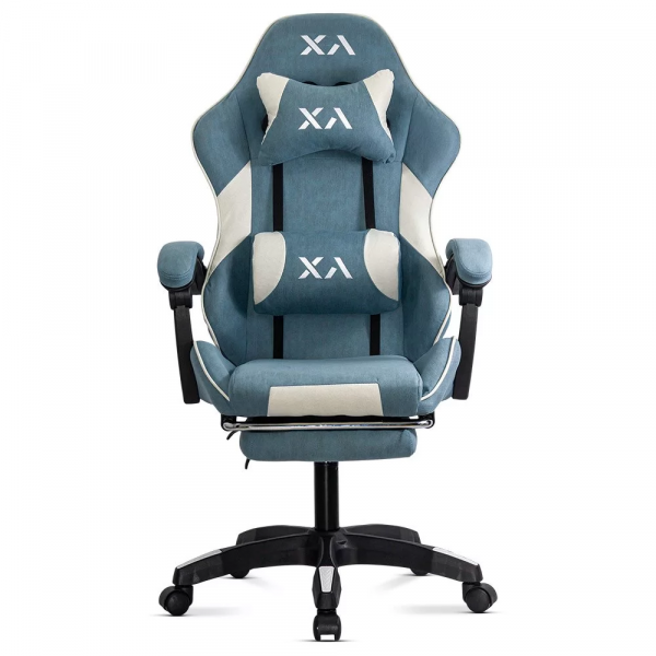 Син геймърски стол.