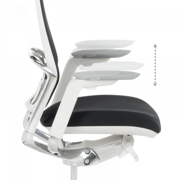 Черен ергономичен стол Vaud с бяла рамка.