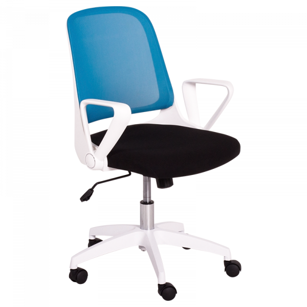 Работен стол в син цвят.