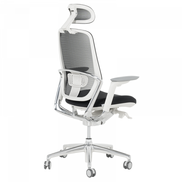 Черен ергономичен стол Vaud с бяла рамка.