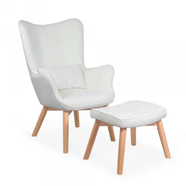 КРЕСЛО CARLOTA С ПОДЛОЖКА ЗА КРАКА И ВЪЗГЛАВНИЦА КРЕМ