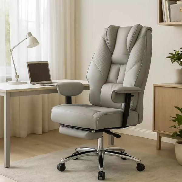 Сив директорски стол с регулируеми подлакътници.