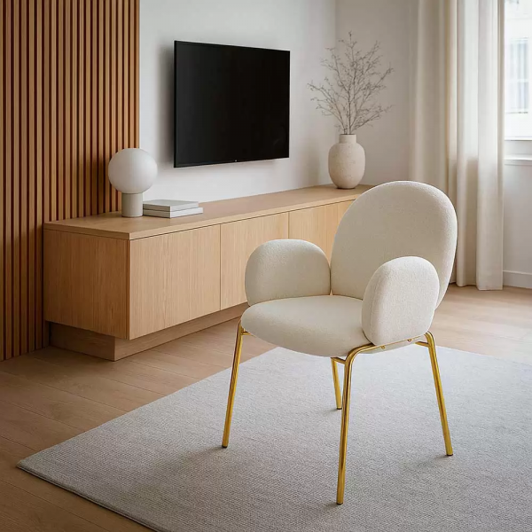 Кремав трапезен стол със златисти крака.