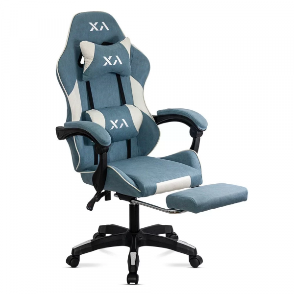 Син геймърски стол.