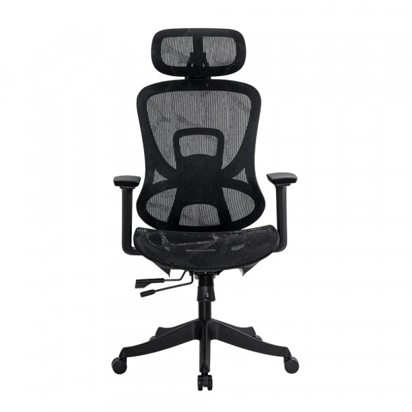 Черен ергономичен стол.