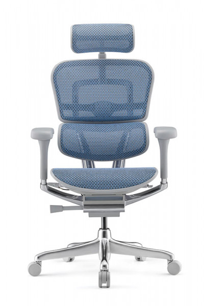 Ергономичен стол в син цвят.