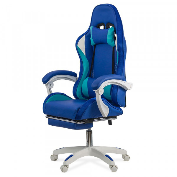 Геймърски стол в син цвят.