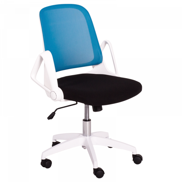 Работен стол в син цвят.