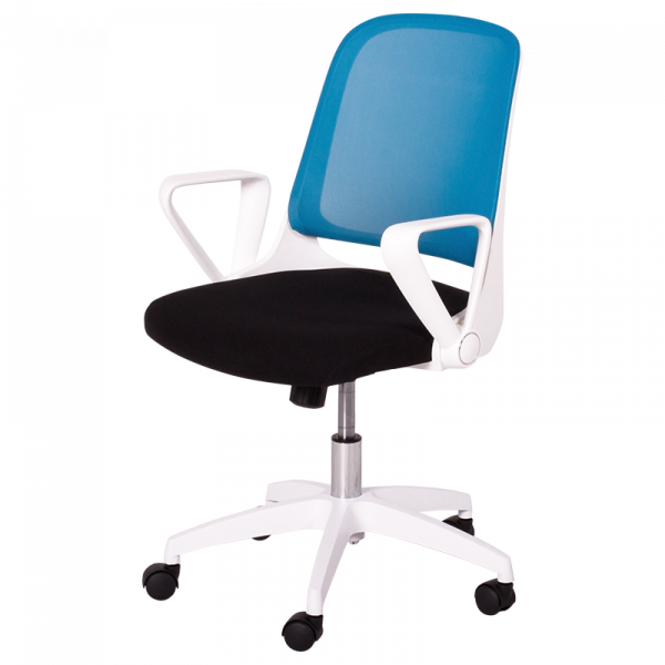 Работен стол в син цвят.