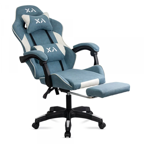 Син геймърски стол.