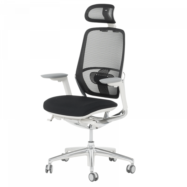 Черен ергономичен стол Vaud с бяла рамка.