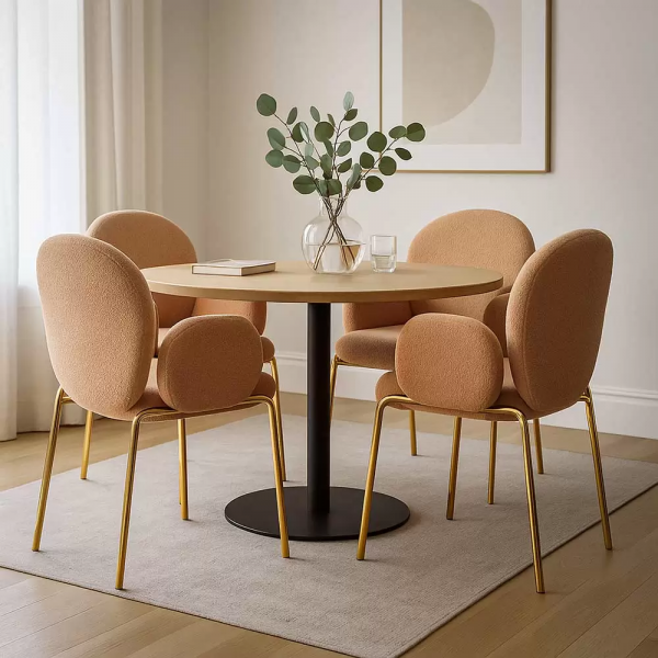 Бежов трапезен стол със златисти крака.